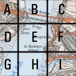 section of scanned map ready for cutting into 1km square areas